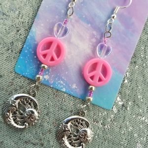 Peace moon sun earrings beaded dangles